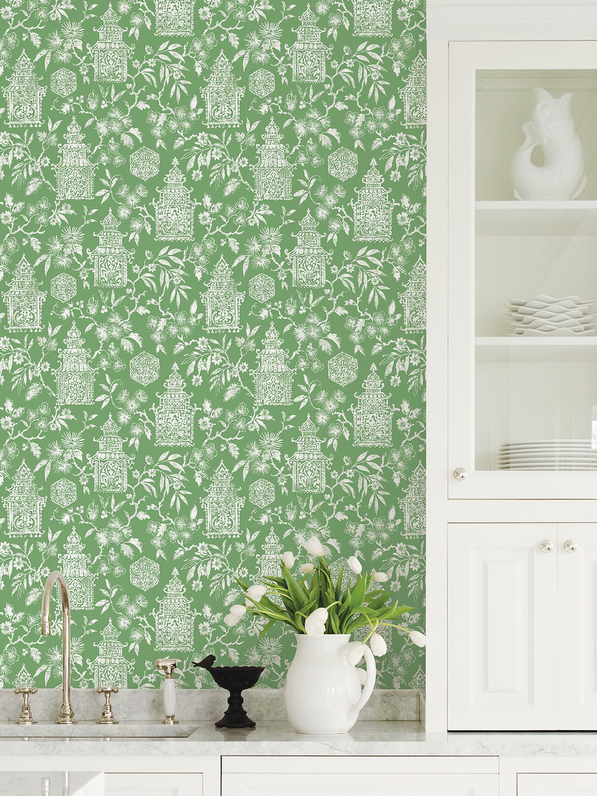 Danson Green Peel & Stick Wallpaper with Botanical Novelty Motif - NuWallpaper NUS4036