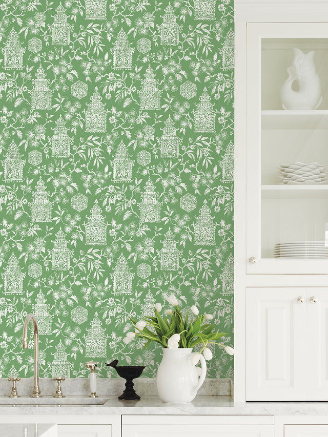 Danson Green Peel & Stick Wallpaper with Botanical Novelty Motif - NuWallpaper NUS4036