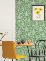 Danson Green Peel & Stick Wallpaper with Botanical Novelty Motif - NuWallpaper NUS4036