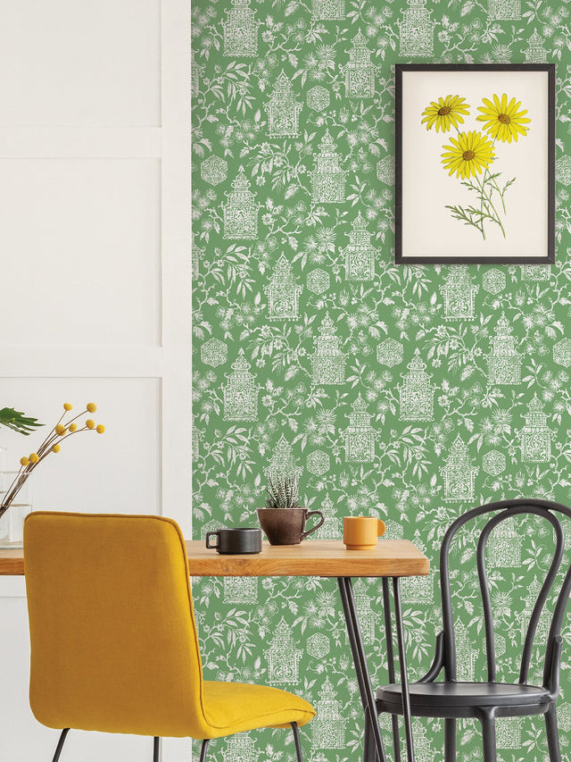Danson Green Peel & Stick Wallpaper with Botanical Novelty Motif - NuWallpaper NUS4036