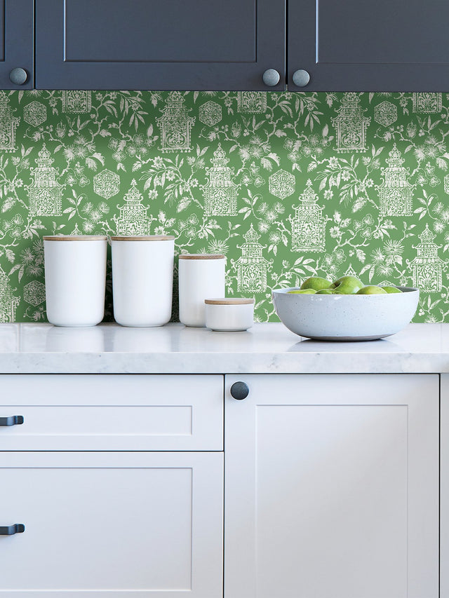 Danson Green Peel & Stick Wallpaper with Botanical Novelty Motif - NuWallpaper NUS4036
