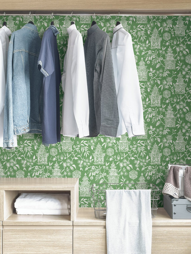 Danson Green Peel & Stick Wallpaper with Botanical Novelty Motif - NuWallpaper NUS4036