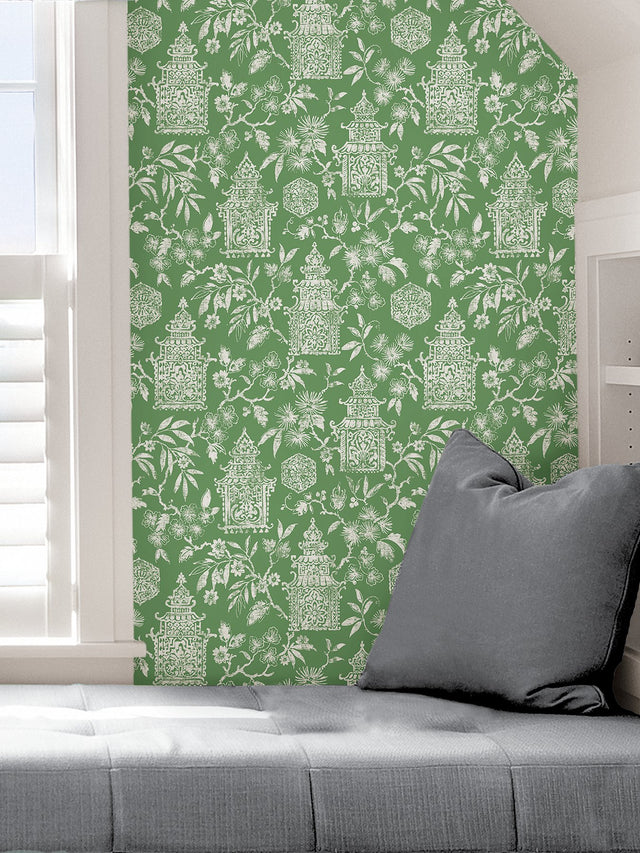 Danson Green Peel & Stick Wallpaper with Botanical Novelty Motif - NuWallpaper NUS4036