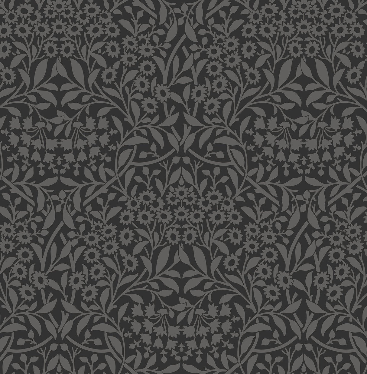Darcy Charcoal Peel & Stick Wallpaper with Modern Damask Botanical Pattern - Brewster NUS4039