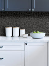 Darcy Charcoal Peel & Stick Wallpaper with Modern Damask Botanical Pattern - Brewster NUS4039