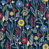Jane Navy Peel & Stick Wallpaper with Scandinavian Botanical Floral Pattern - NuWallpaper NUS4045