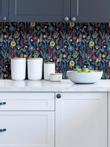 Jane Navy Peel & Stick Wallpaper with Scandinavian Botanical Floral Pattern - NuWallpaper NUS4045