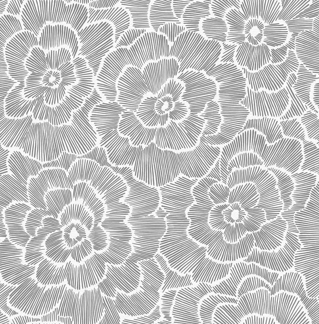 Saraya Charcoal Peel & Stick Wallpaper with Modern Floral Pattern - NuWallpaper NUS4047