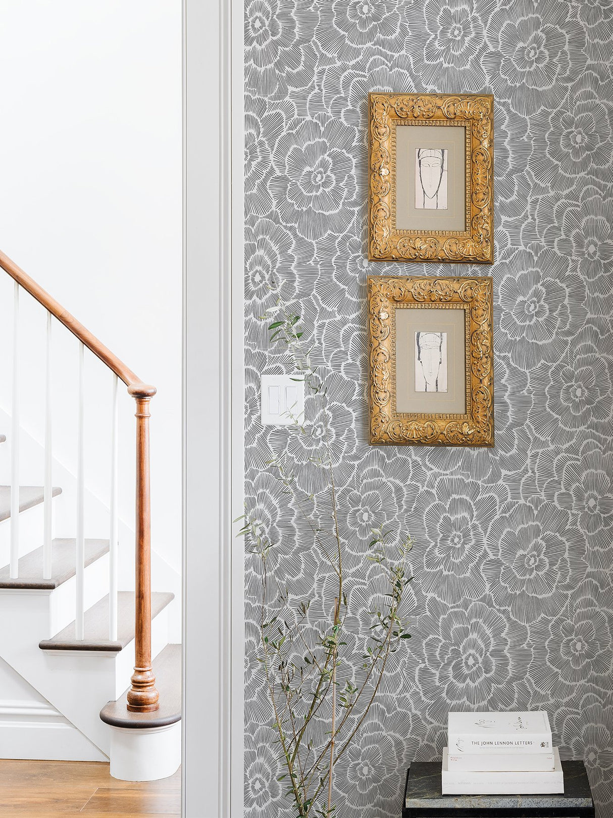 Saraya Charcoal Peel & Stick Wallpaper with Modern Floral Pattern - NuWallpaper NUS4047