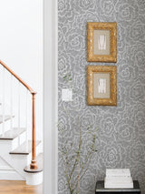 Saraya Charcoal Peel & Stick Wallpaper with Modern Floral Pattern - NuWallpaper NUS4047