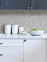 Saraya Charcoal Peel & Stick Wallpaper with Modern Floral Pattern - NuWallpaper NUS4047