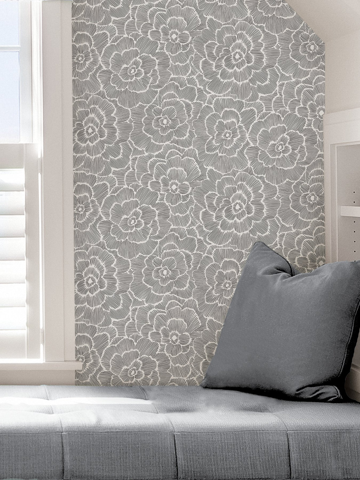 Saraya Charcoal Peel & Stick Wallpaper with Modern Floral Pattern - NuWallpaper NUS4047