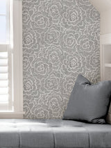 Saraya Charcoal Peel & Stick Wallpaper with Modern Floral Pattern - NuWallpaper NUS4047