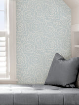 Saraya Blue Peel & Stick Wallpaper with Modern Floral Pattern - NuWallpaper NUS4048