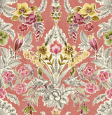 Summer Love Peach Peel & Stick Wallpaper with Vintage Damask Floral & Birds - NuWallpaper NUS4049