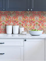 Summer Love Peach Peel & Stick Wallpaper with Vintage Damask Floral & Birds - NuWallpaper NUS4049