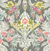 Summer Love Grey Peel & Stick Wallpaper with Botanical Damask and Birds - NuWallpaper NUS4050