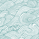 Saybrook Teal Peel & Stick Wallpaper with Coastal Ocean Wave Motif - NuWallpaper NUS4164