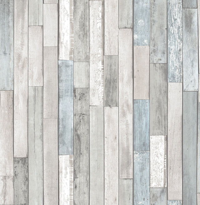 Weathered Plank Caspian Multicolor Peel & Stick Wallpaper with Coastal Wood Plank Pattern - NuWallpaper NUS4224