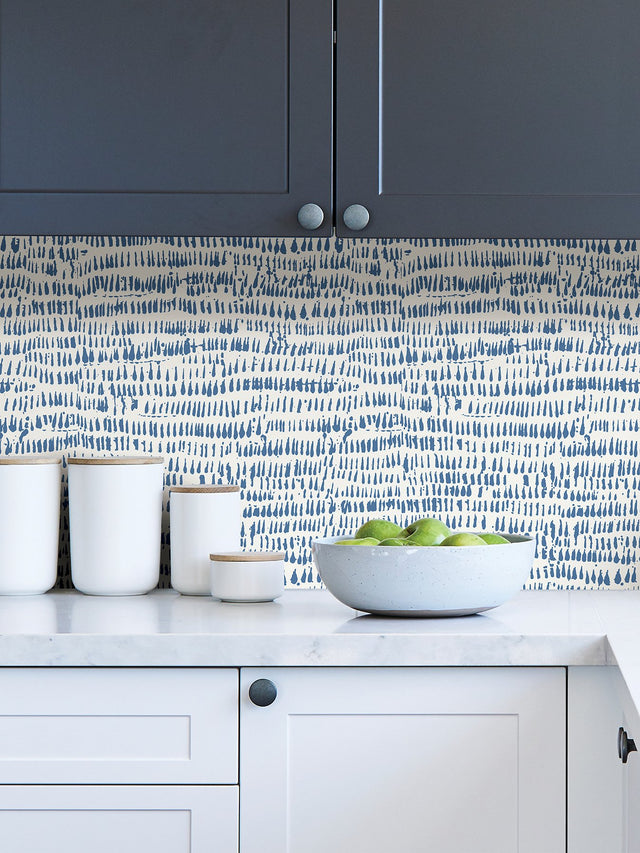 Kylver Blue Peel & Stick Wallpaper with Abstract Eclectic Pattern - NuWallpaper NUS4284