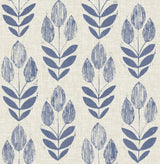 Folk Tulip Blue Peel & Stick Wallpaper with Scandinavian Floral Motif - NuWallpaper NUS4288