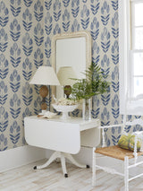 Folk Tulip Blue Peel & Stick Wallpaper with Scandinavian Floral Motif - NuWallpaper NUS4288