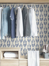 Folk Tulip Blue Peel & Stick Wallpaper with Scandinavian Floral Motif - NuWallpaper NUS4288
