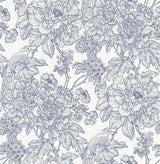 Sudbury Blue Peel & Stick Wallpaper with Vintage Floral and Birds - NuWallpaper NUS4289