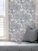 Sudbury Blue Peel & Stick Wallpaper with Vintage Floral and Birds - NuWallpaper NUS4289