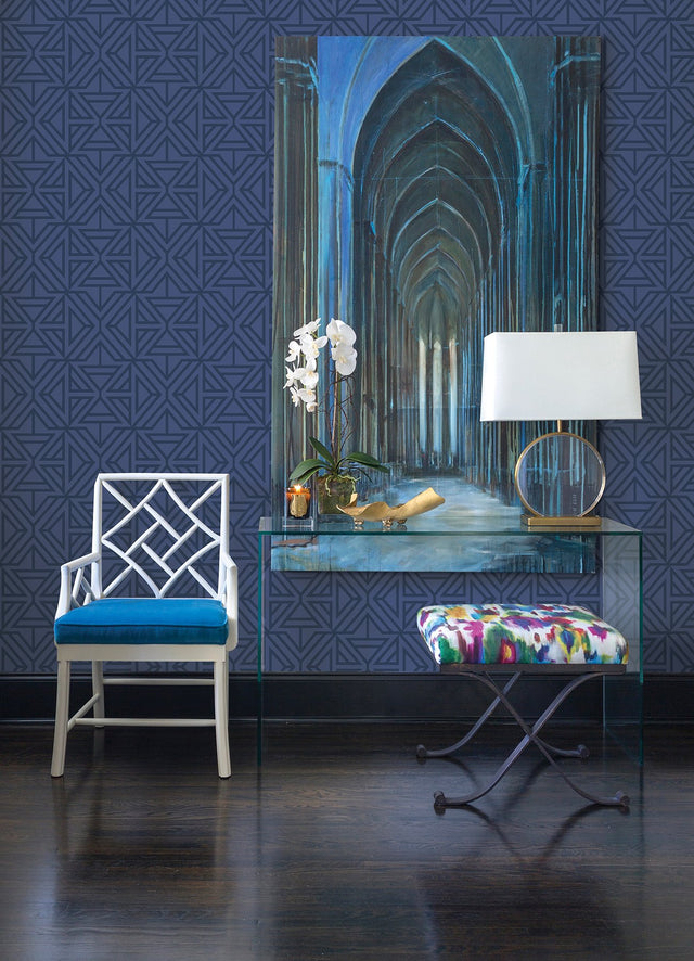 Linear Blue Peel & Stick Wallpaper with Modern Geometric Pattern - NuWallpaper NUS4290