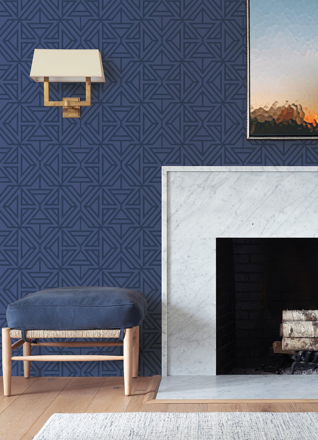 Linear Blue Peel & Stick Wallpaper with Modern Geometric Pattern - NuWallpaper NUS4290