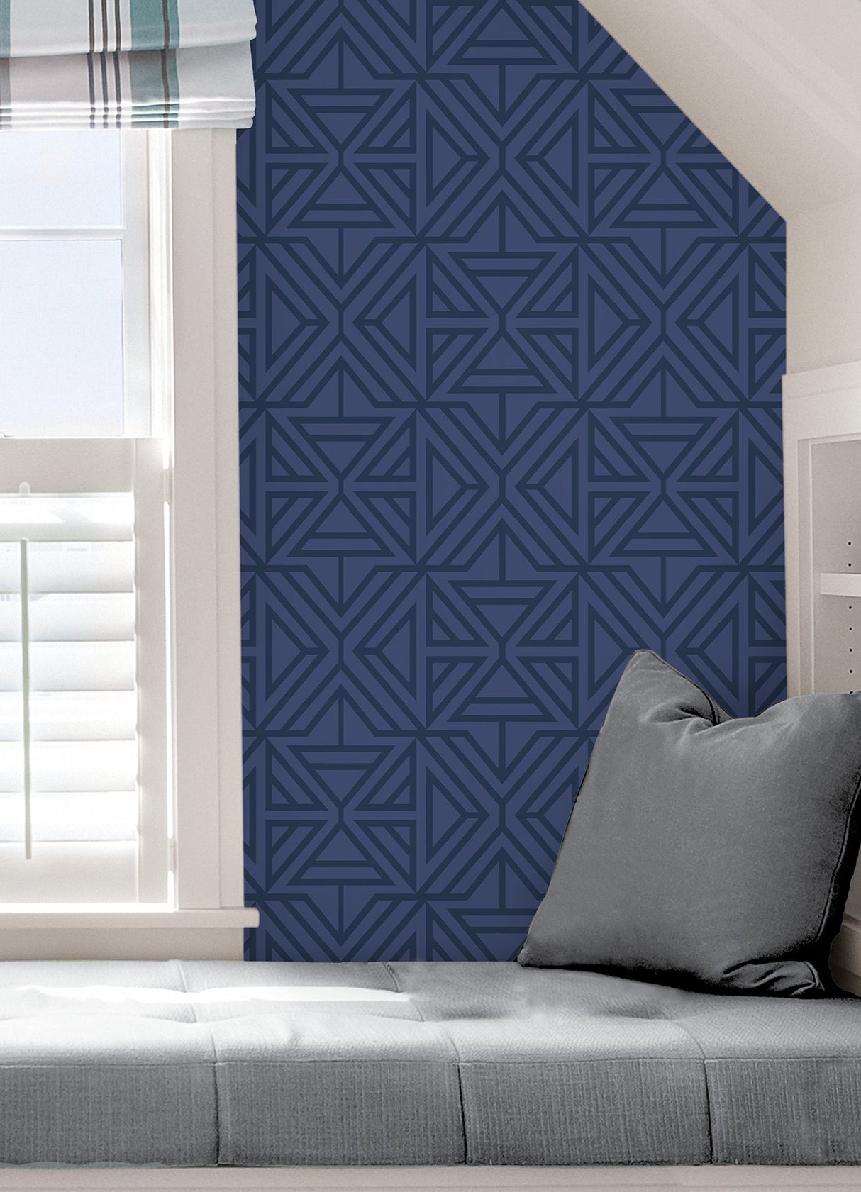 Linear Blue Peel & Stick Wallpaper with Modern Geometric Pattern - NuWallpaper NUS4290