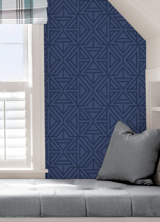 Linear Blue Peel & Stick Wallpaper with Modern Geometric Pattern - NuWallpaper NUS4290