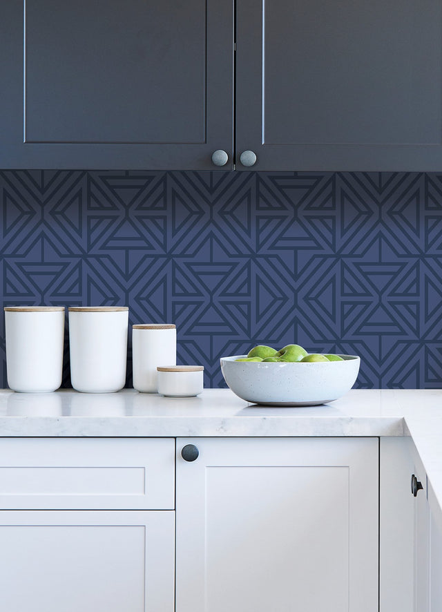 Linear Blue Peel & Stick Wallpaper with Modern Geometric Pattern - NuWallpaper NUS4290