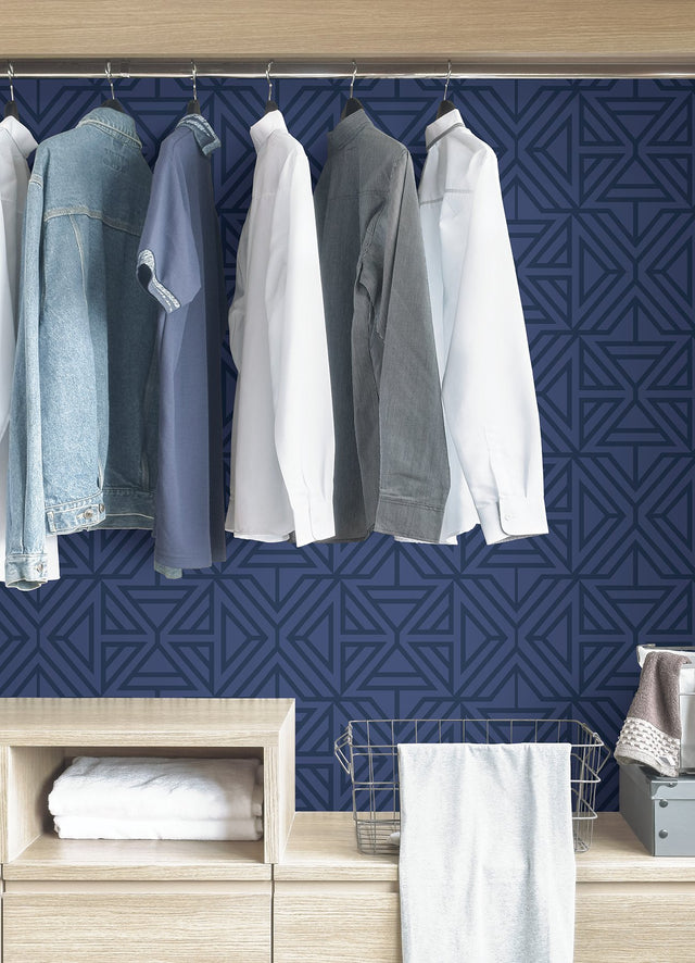 Linear Blue Peel & Stick Wallpaper with Modern Geometric Pattern - NuWallpaper NUS4290