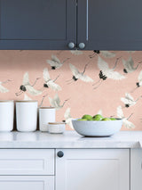 Halcyon Pink Peel & Stick Wallpaper with Whimsical Crane Motif - NuWallpaper NUS4299