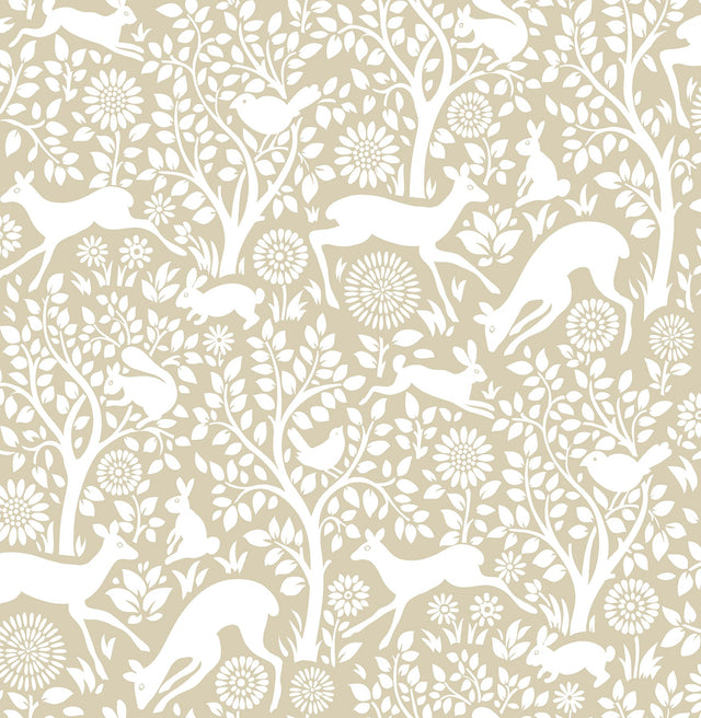 Merriment Cream Peel & Stick Wallpaper with Whimsical Woodland Animal Pattern - NuWallpaper NUS4300