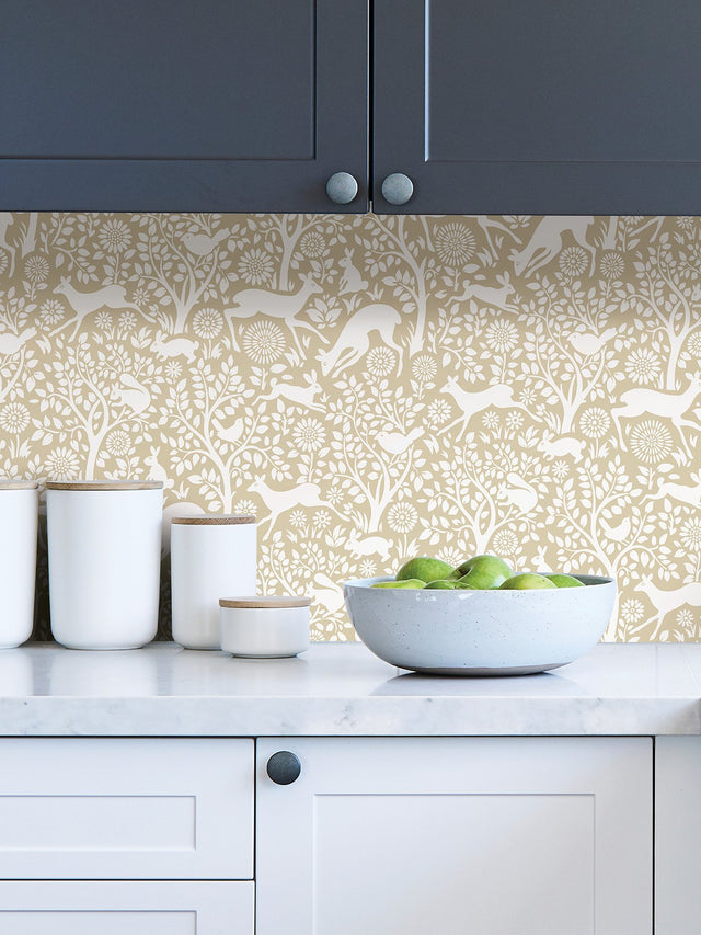 Merriment Cream Peel & Stick Wallpaper with Whimsical Woodland Animal Pattern - NuWallpaper NUS4300
