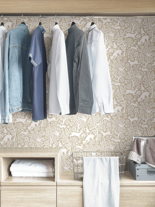 Merriment Cream Peel & Stick Wallpaper with Whimsical Woodland Animal Pattern - NuWallpaper NUS4300