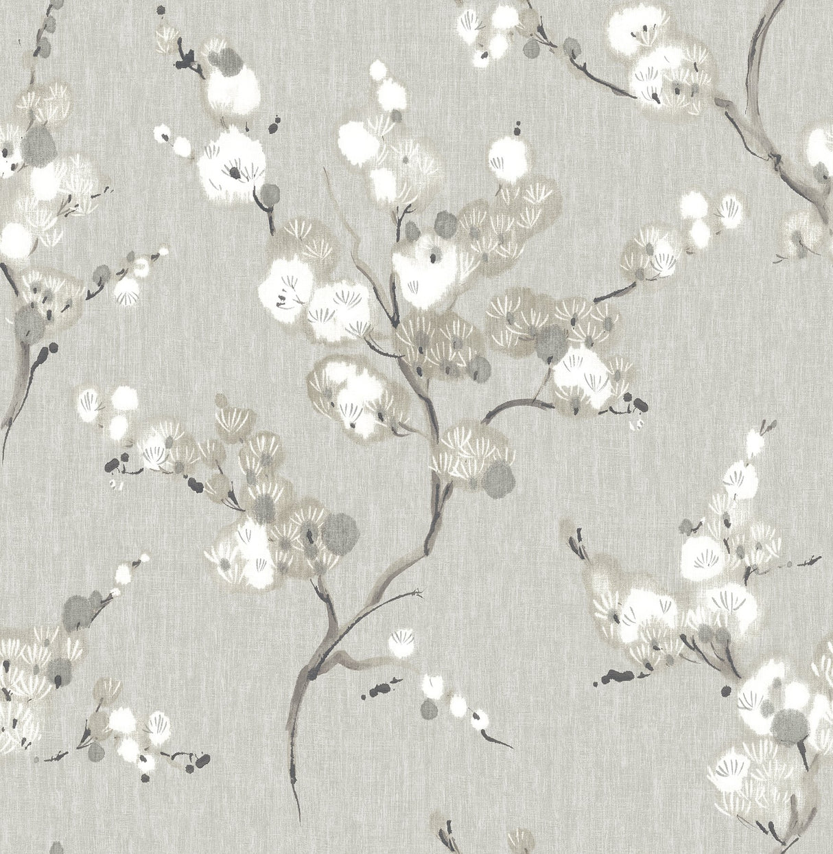 Mirei Grey Peel & Stick Wallpaper with Modern Botanical Floral Pattern - Brewster NUS4301