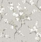 Mirei Grey Peel & Stick Wallpaper with Modern Botanical Floral Pattern - Brewster NUS4301