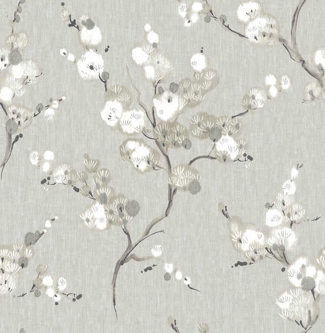 Mirei Grey Peel & Stick Wallpaper with Modern Botanical Floral Pattern - Brewster NUS4301