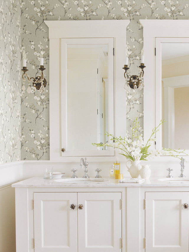 Mirei Grey Peel & Stick Wallpaper with Modern Botanical Floral Pattern - Brewster NUS4301
