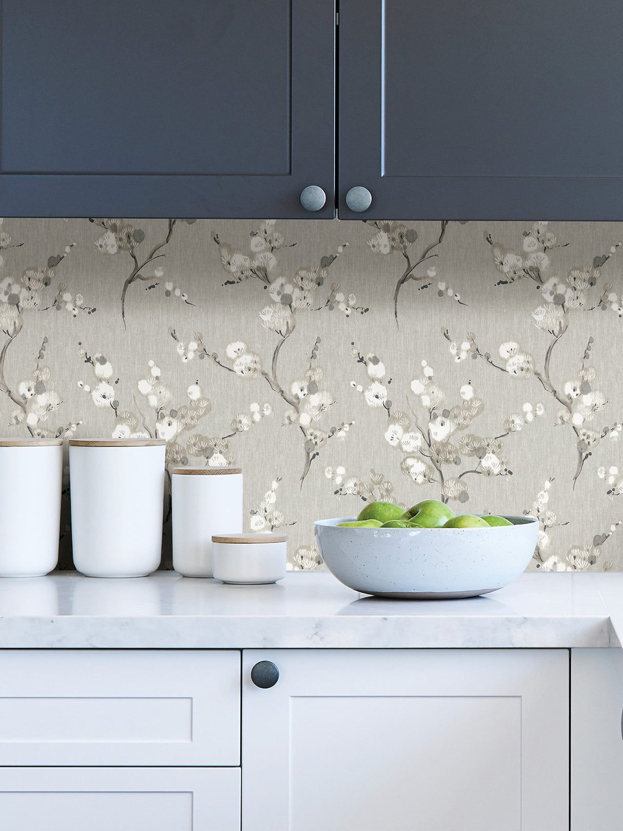 Mirei Grey Peel & Stick Wallpaper with Modern Botanical Floral Pattern - Brewster NUS4301
