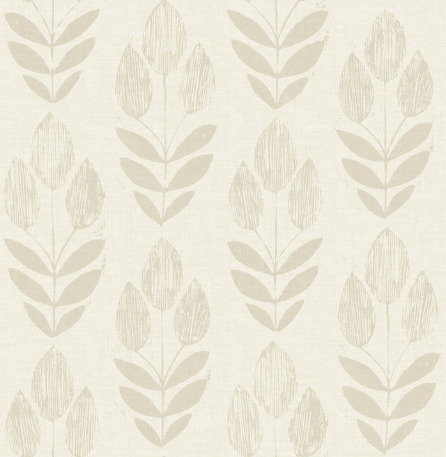 Folk Tulip Grey Peel & Stick Wallpaper with Scandinavian Floral Motif - NuWallpaper NUS4302