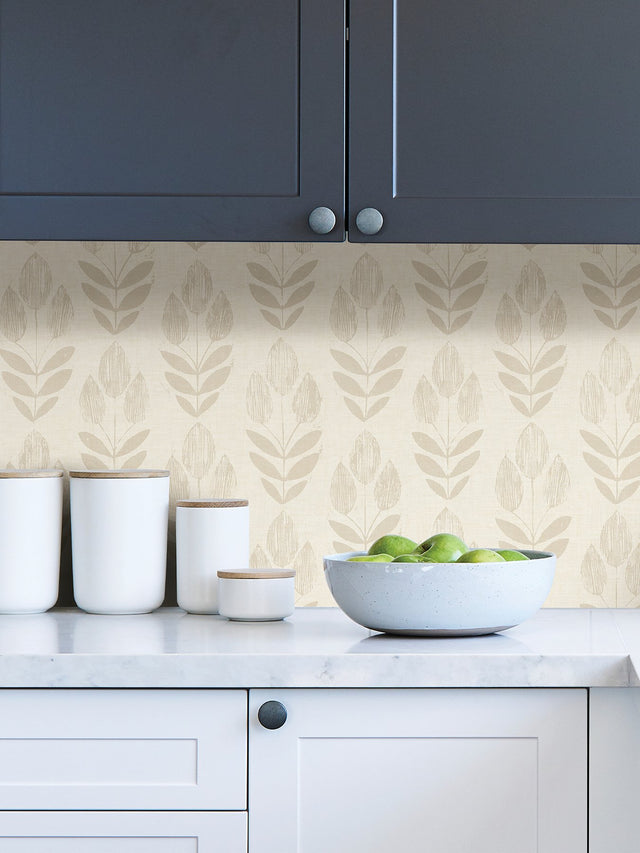 Folk Tulip Grey Peel & Stick Wallpaper with Scandinavian Floral Motif - NuWallpaper NUS4302