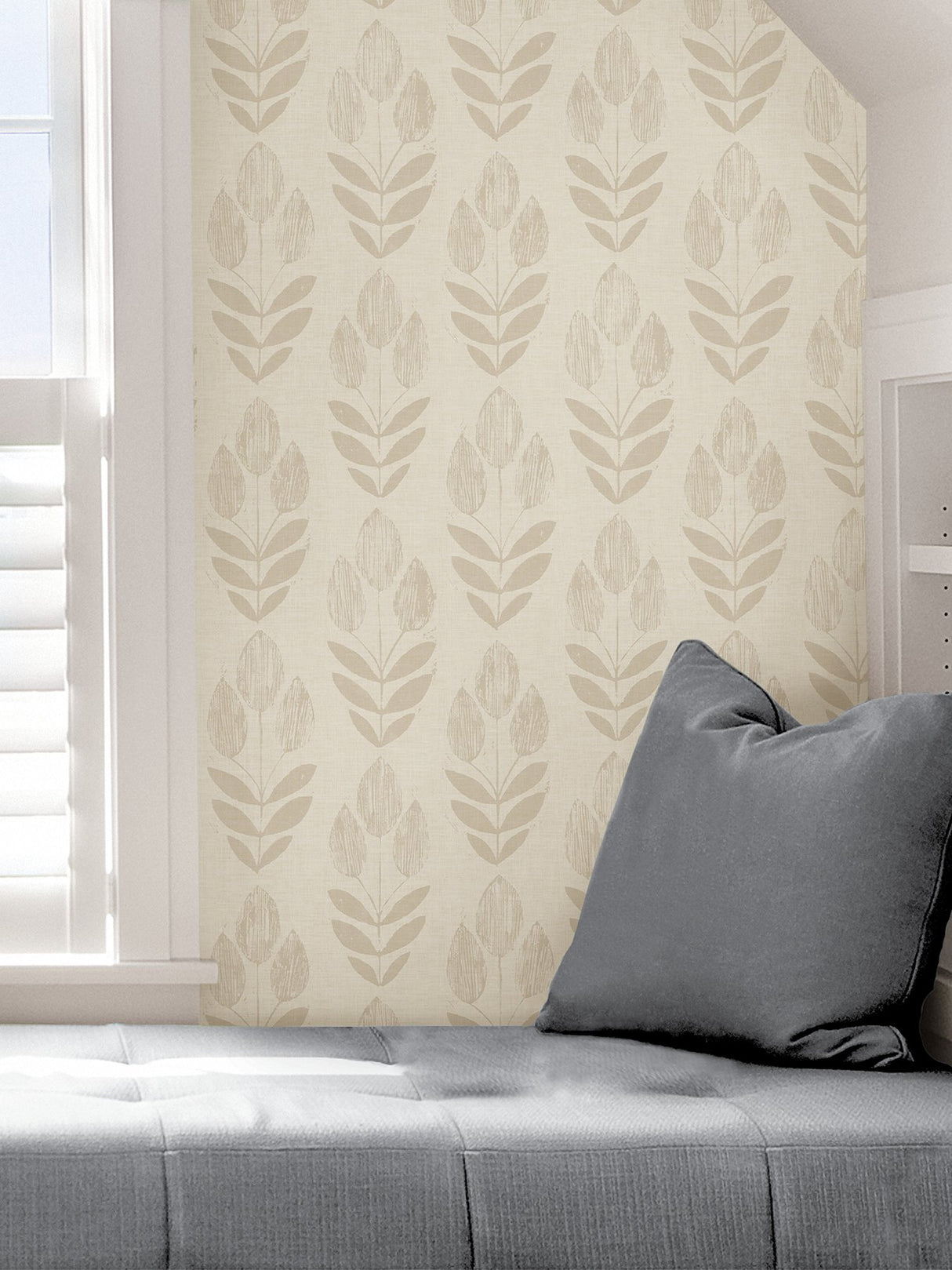 Folk Tulip Grey Peel & Stick Wallpaper with Scandinavian Floral Motif - NuWallpaper NUS4302