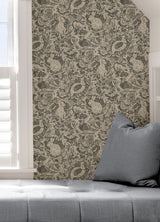 Terrene Charcoal Peel & Stick Wallpaper with Whimsical Novelty Woodland Animals Pattern - NuWallpaper NUS4303