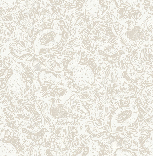 Terrene Cream Peel & Stick Wallpaper with Whimsical Novelty Forest Animal Pattern - NuWallpaper NUS4304
