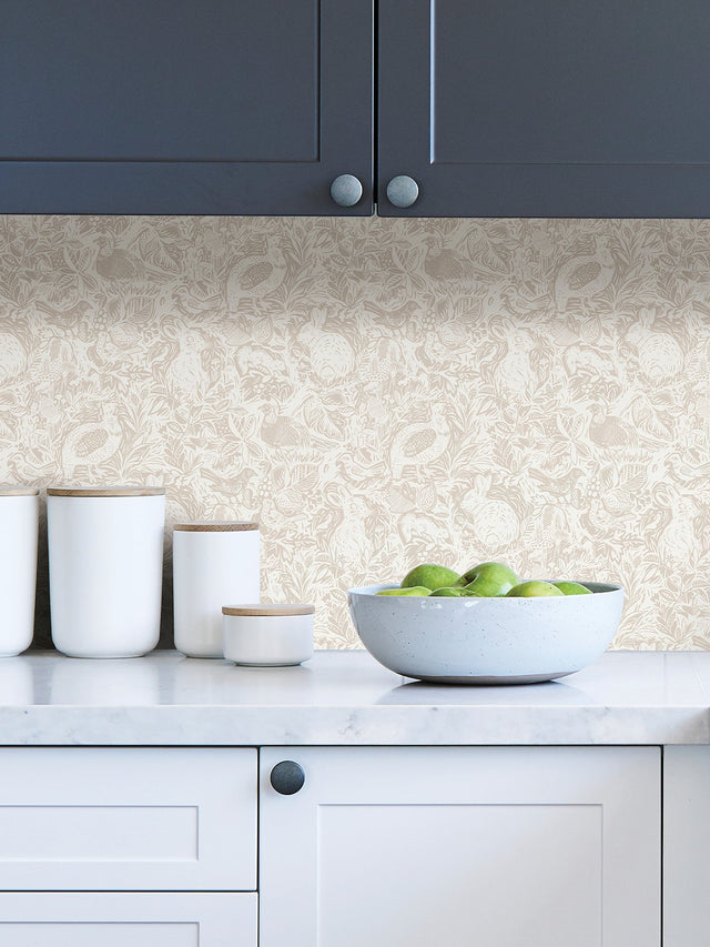 Terrene Cream Peel & Stick Wallpaper with Whimsical Novelty Forest Animal Pattern - NuWallpaper NUS4304